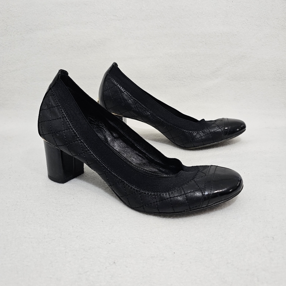 Tory Burch Carrie Black Quilted Leather Pumps